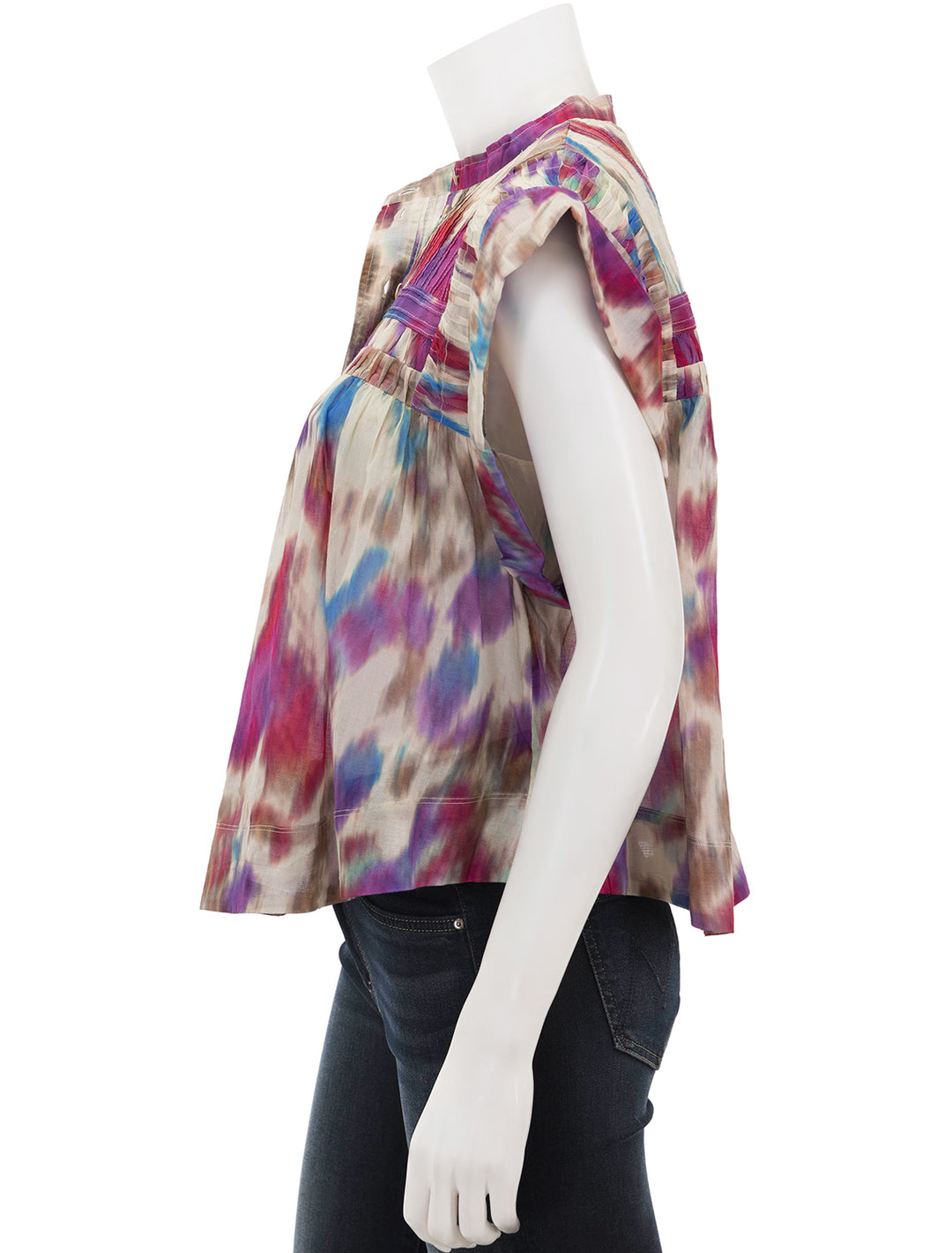 Side view of Isabel Marant Etoile's leaza in beige and raspberry print.