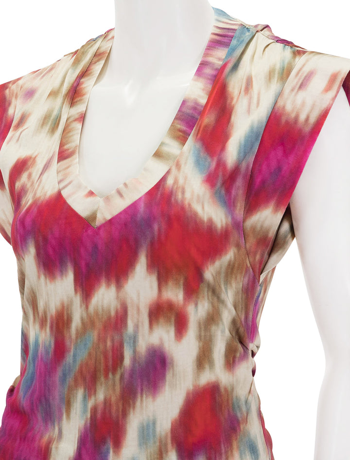 Close-up view of Isabel Marant Etoile's zilen top in beige and raspberry print.