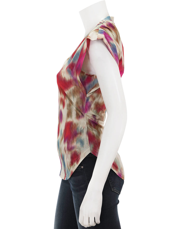 Side view of Isabel Marant Etoile's zilen top in beige and raspberry print.