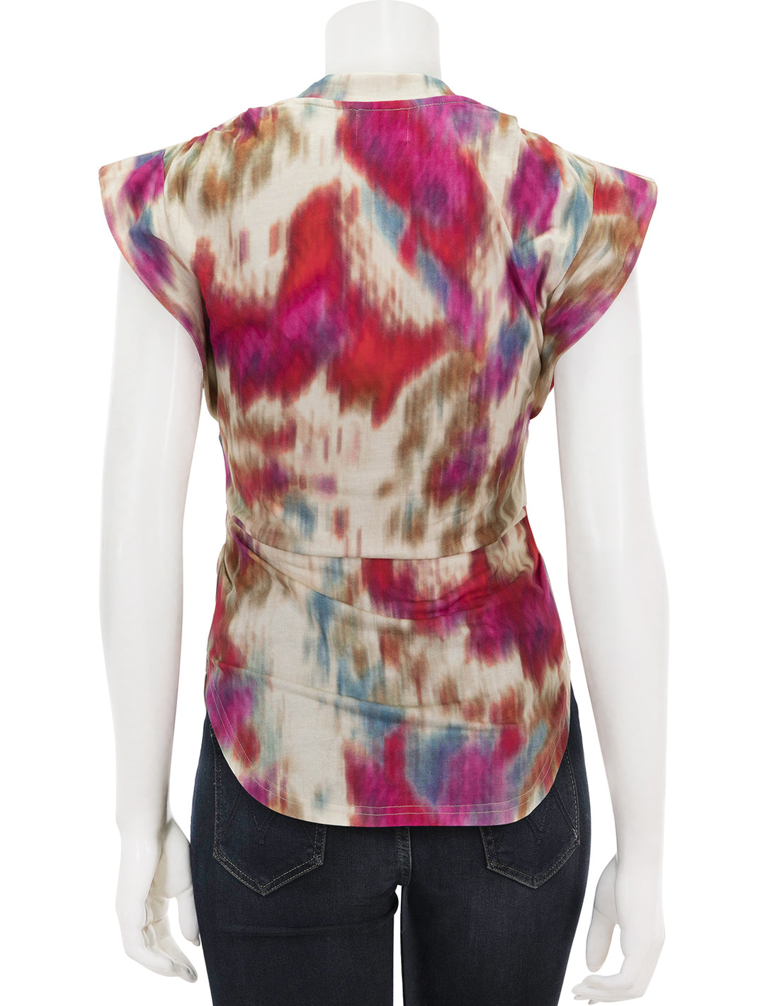 Back view of Isabel Marant Etoile's zilen top in beige and raspberry print.