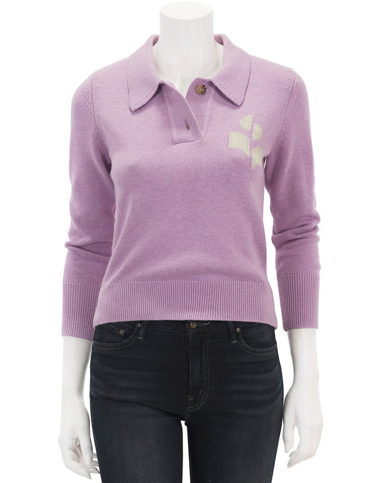 Front view of Isabel Marant Etoile's nola polo pullover in lilac.