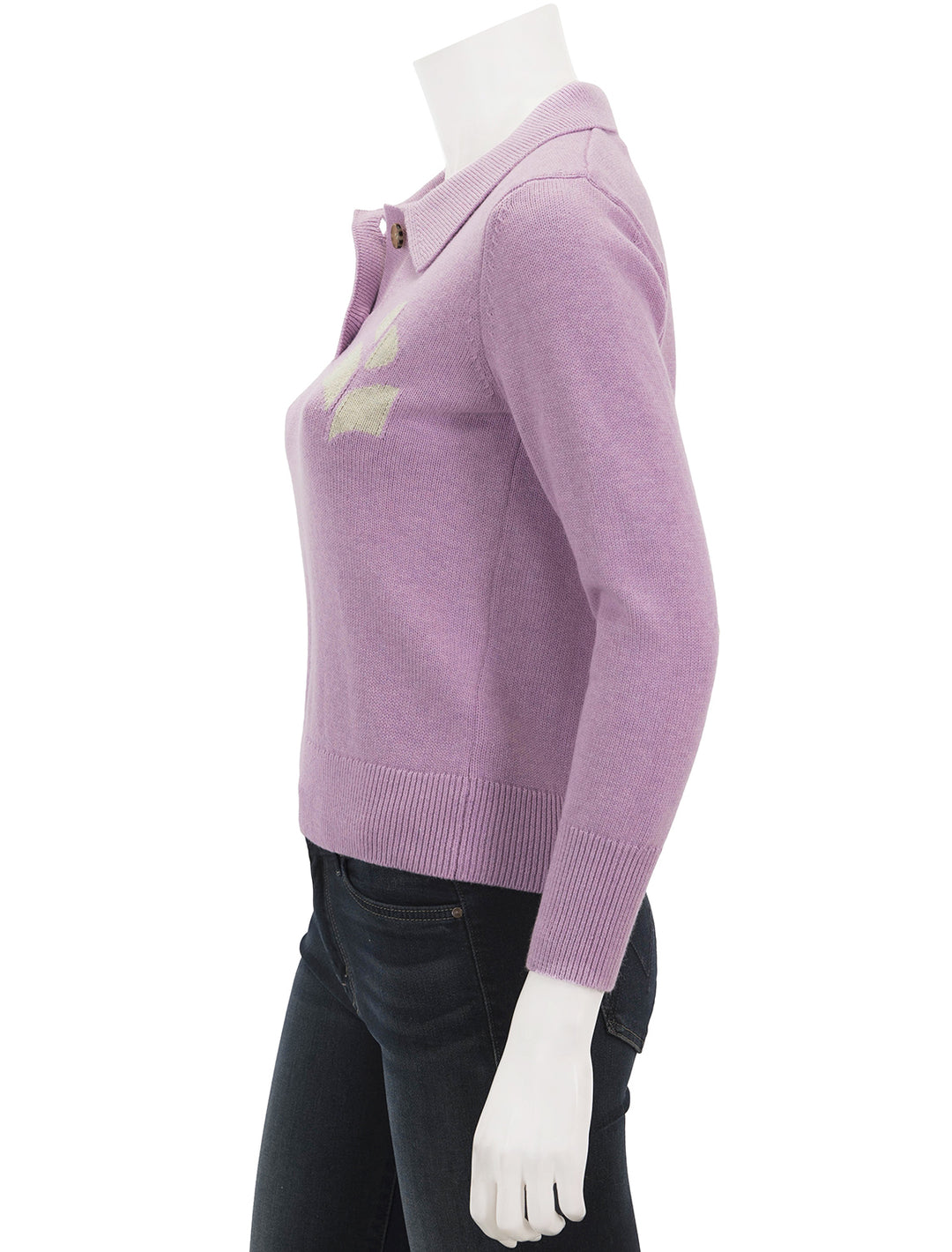 Side view of Isabel Marant Etoile's nola polo pullover in lilac.