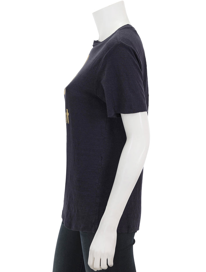 Side view of Isabel Marant Etoile's zewel tee in faded night and gold.