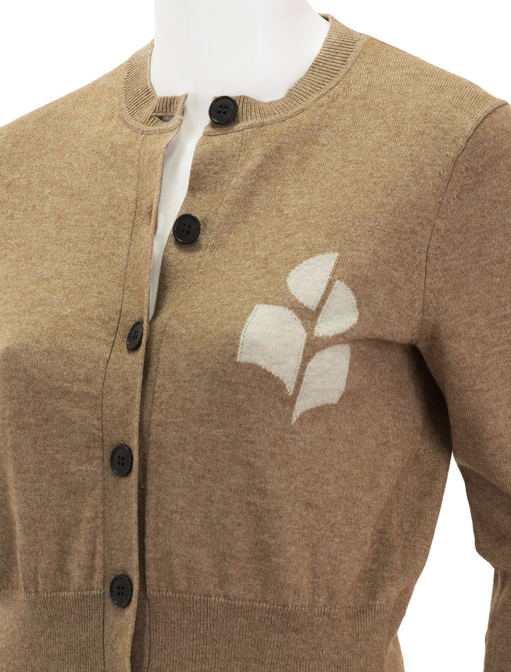 Close-up view of Isabel Marant Etoile's newton cardi in camel.