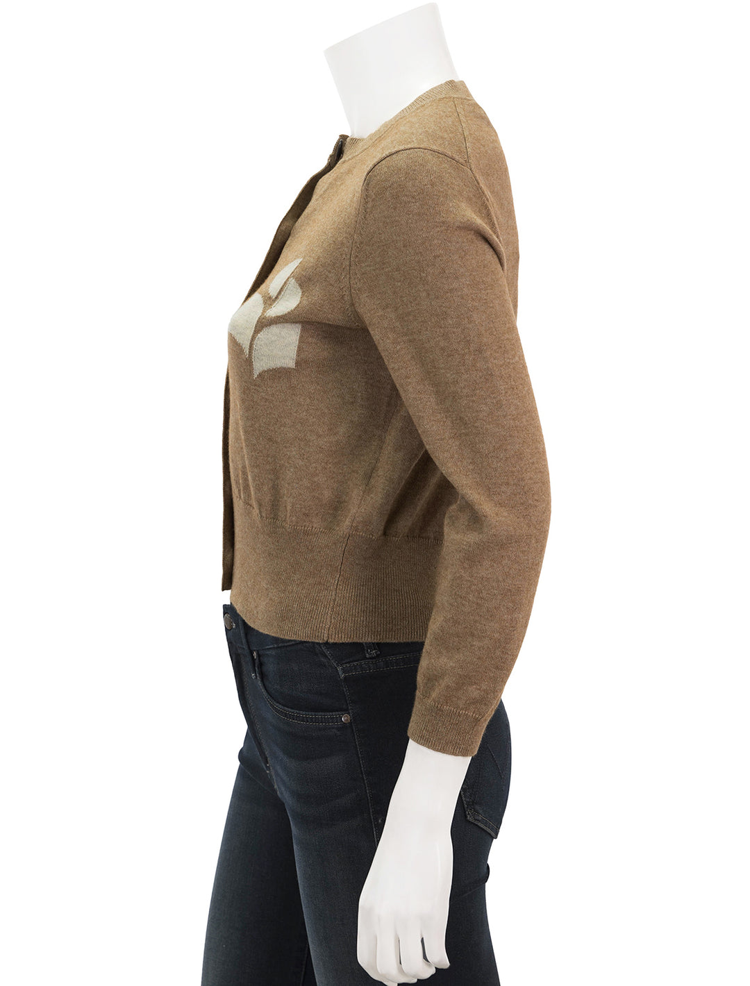 Side view of Isabel Marant Etoile's newton cardi in camel.