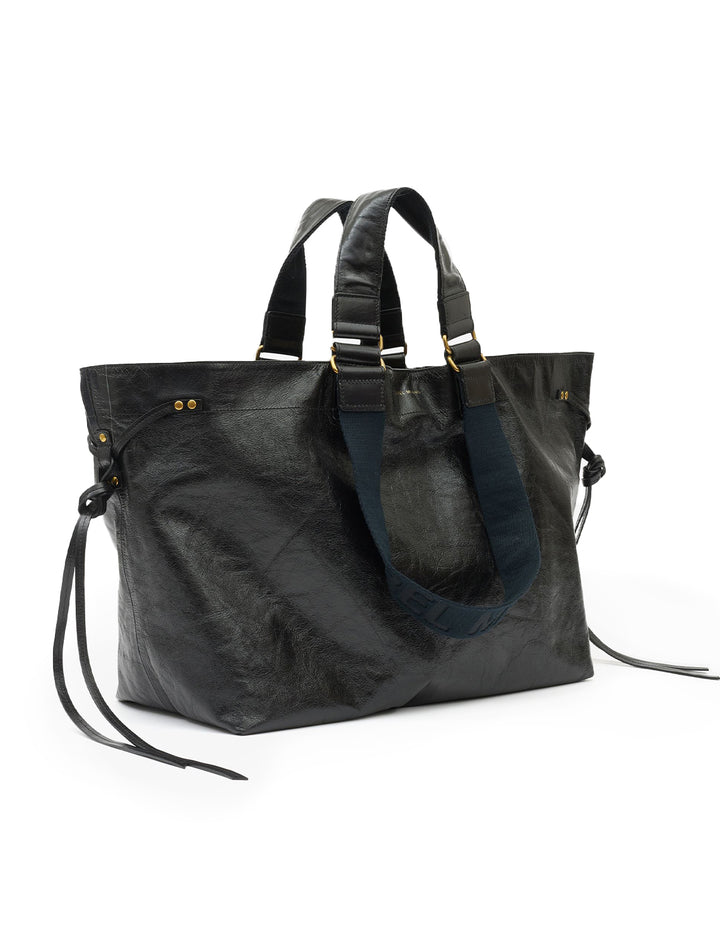 Side angle view of Isabel Marant Etoile's wardy bag in black.