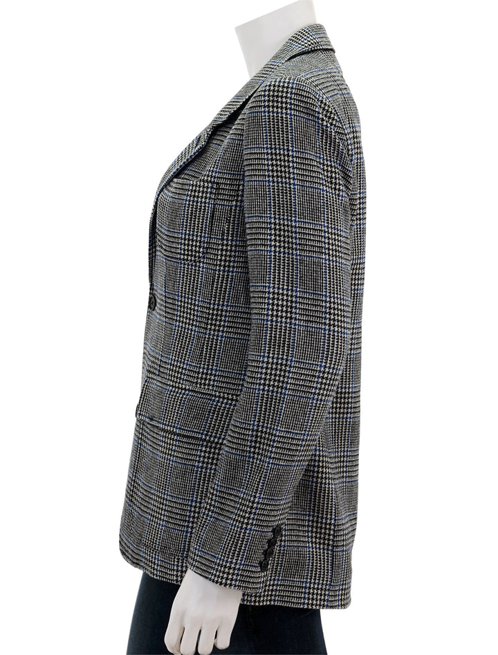 Side view of Alex Mill's blazer in grey and blue houndstooth.