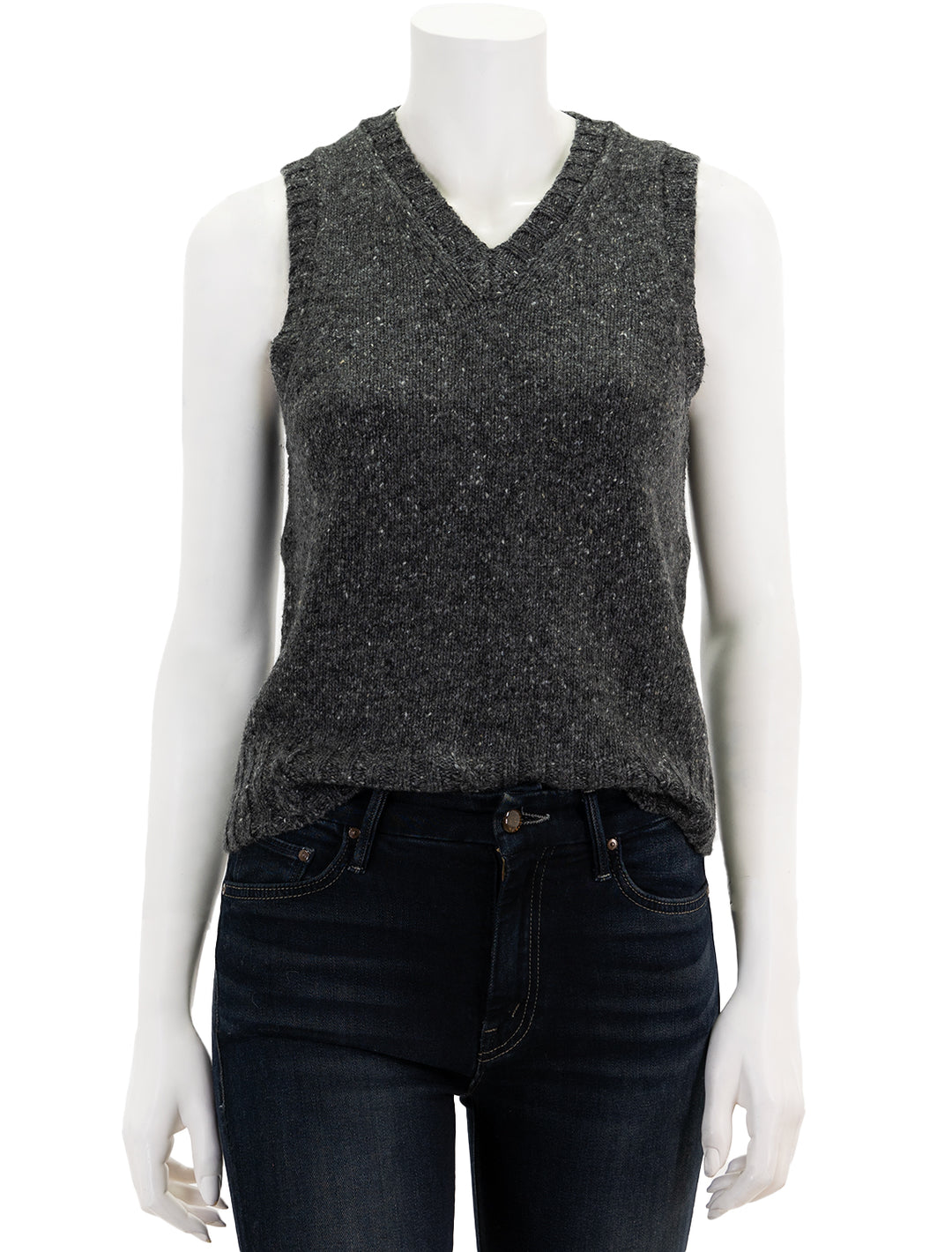 Front view of Alex Mill's francis donegal vest in charcoal.