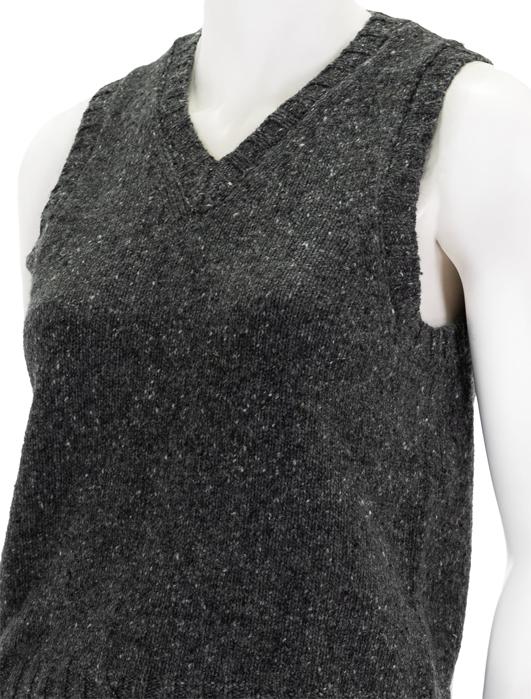 Close-up view of Alex Mill's francis donegal vest in charcoal.