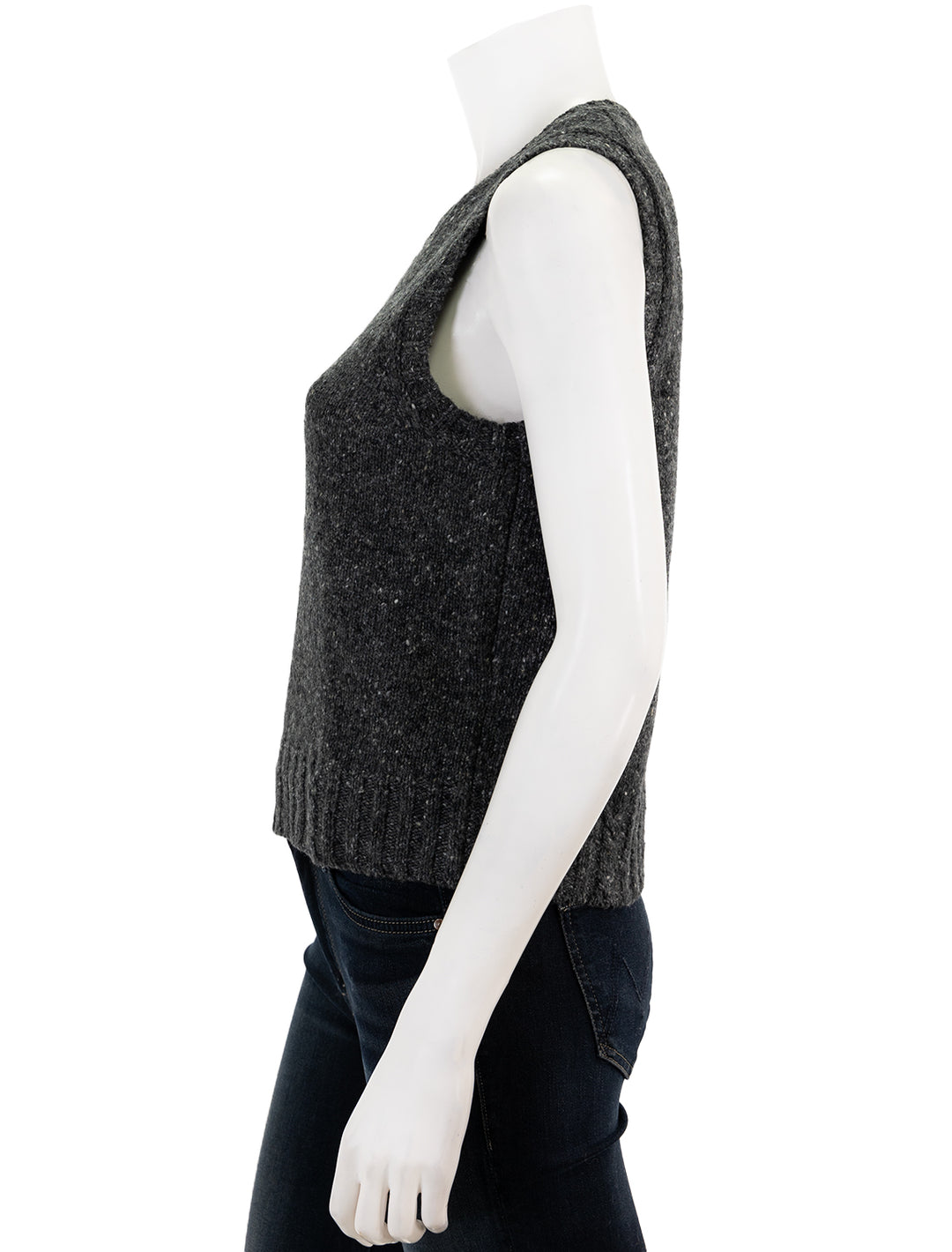 Side view of Alex Mill's francis donegal vest in charcoal.