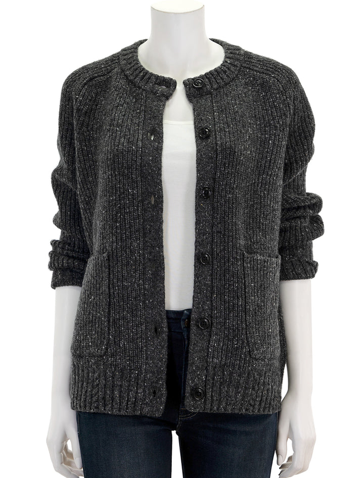 Front view of Alex Mill's chunky rib cardigan in charcoal donegal.