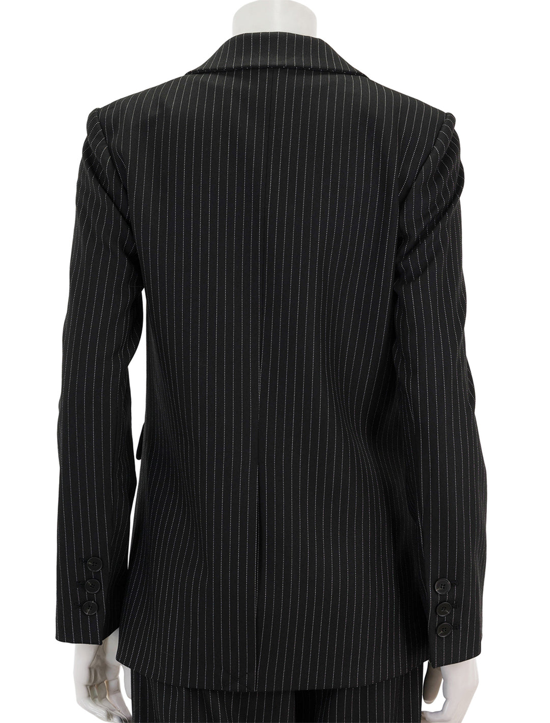 Back view of Saint Art's jackie blazer in charcoal pinstripe.