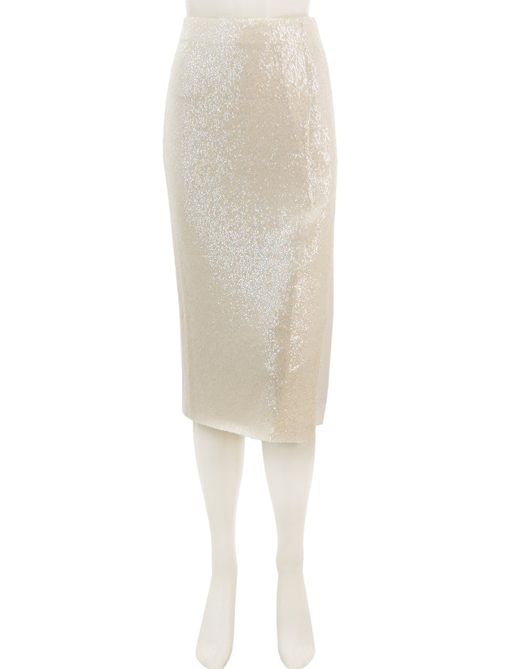 Front view of Saint Art's Celine Midi Wrap Skirt in Ivory Sequin.