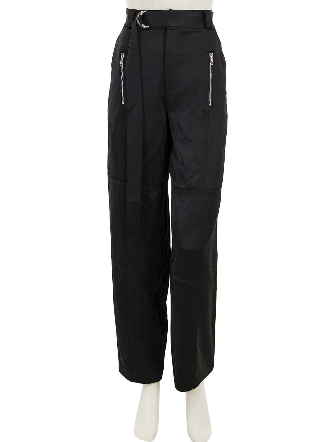 Front view of Saint Art's courtney mid-rise charmeuse pant in black.