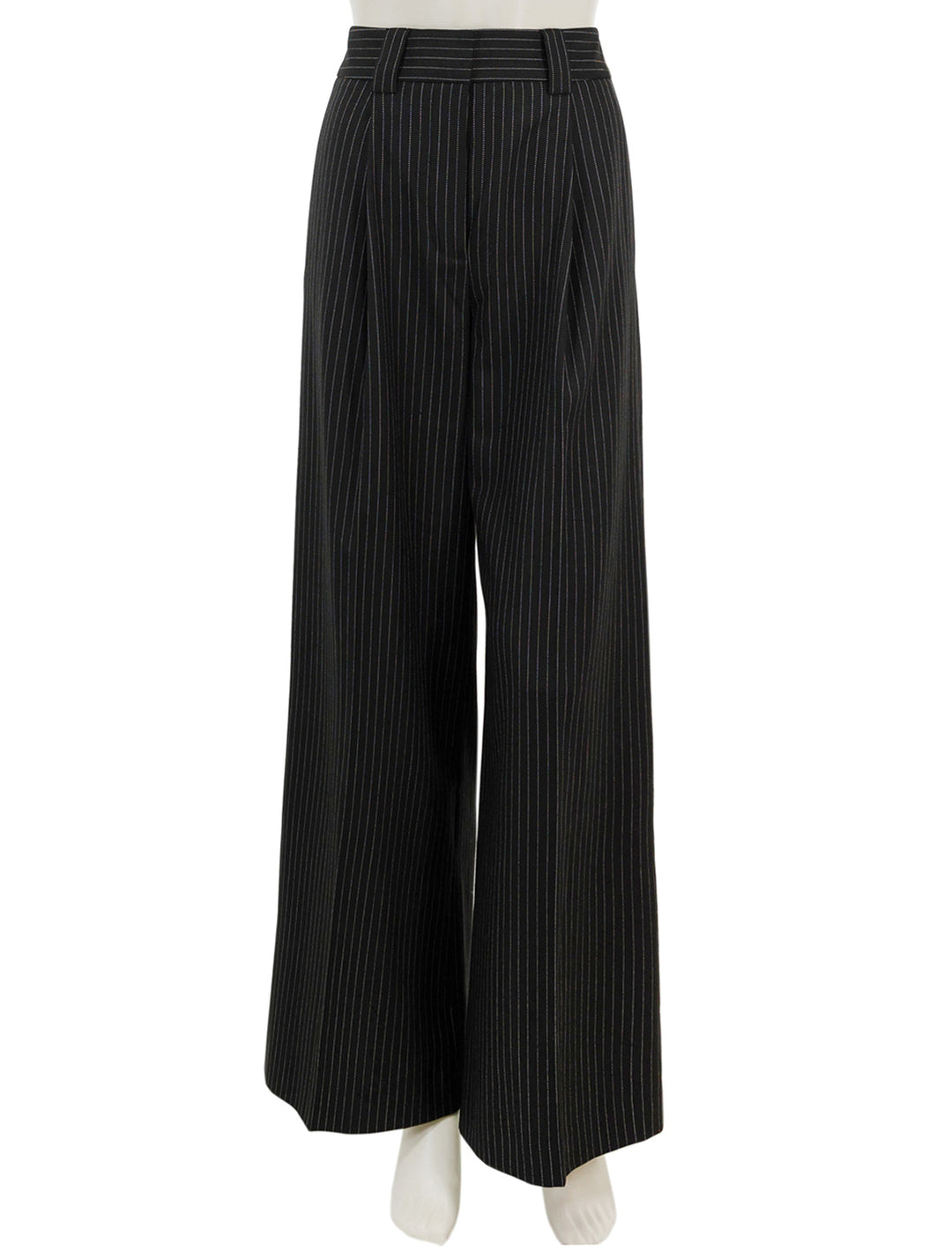 Front view of Saint Art's tiffany mid-rise wideleg trouser in charcoal pinstripe.
