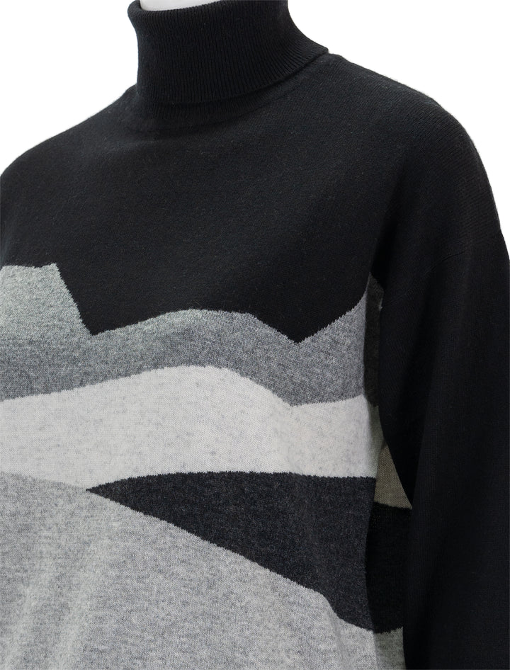 Close-up view of Jumper 1234's mountaineer roll collar sweater in black.
