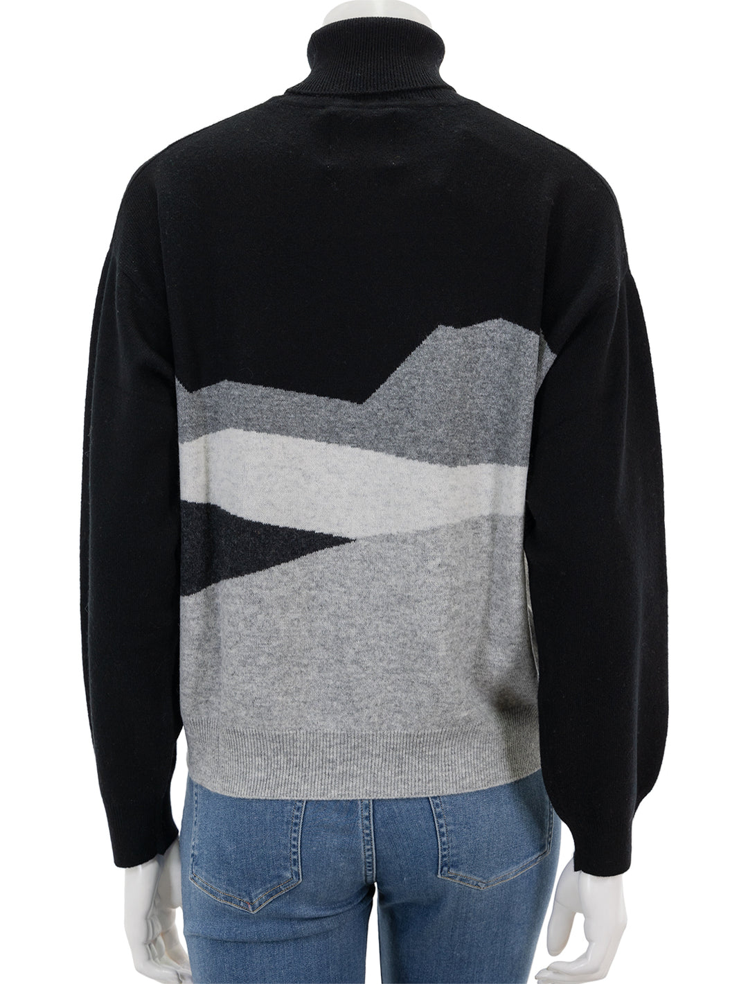 Back view of Jumper 1234's mountaineer roll collar sweater in black.