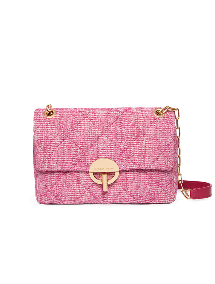 Front view of Vanessa Bruno's Moon MM Bag in fuchsia.