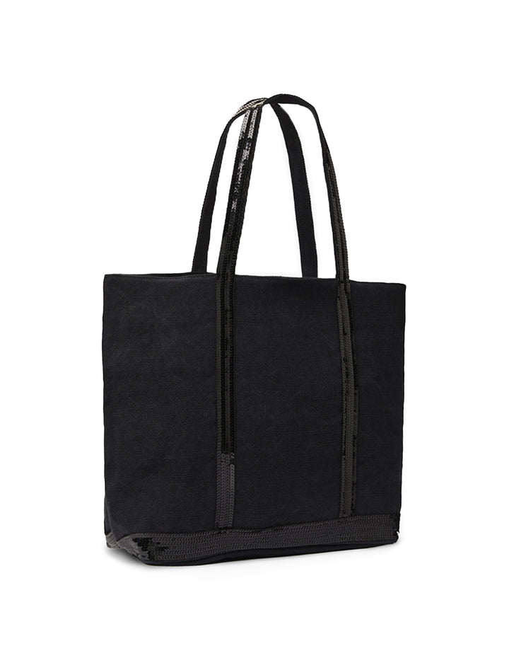 Front angle view of Vanessa Bruno's cabas l tote in noir.
