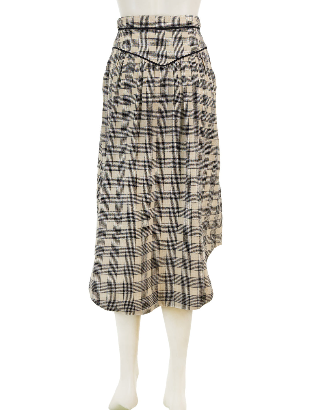 Back view of Mother Denim's the out skirts in black and cream plaid.