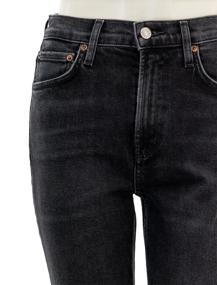 Close-up view of AGOLDE's nico high rise boot in hotline.