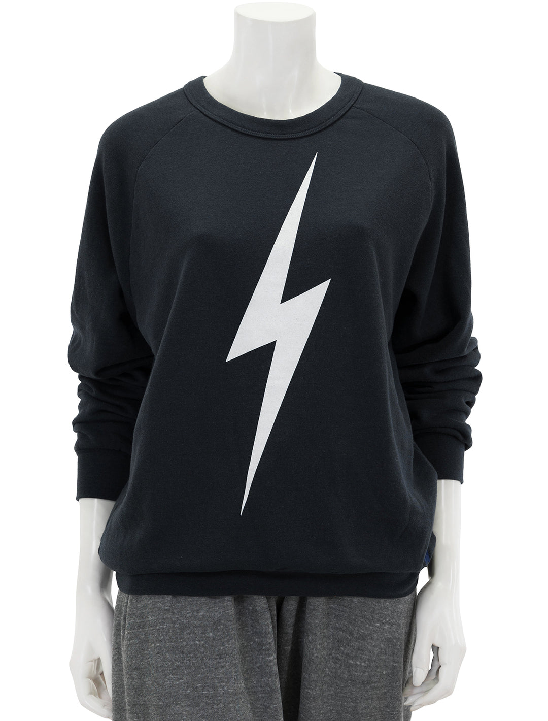Front view of Aviator Nation's bolt sweatshirt in charcoal.
