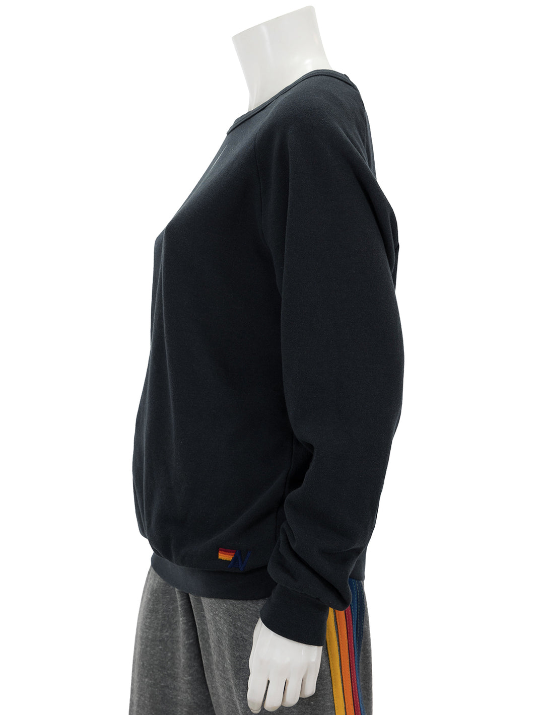 Side view of Aviator Nation's bolt sweatshirt in charcoal.