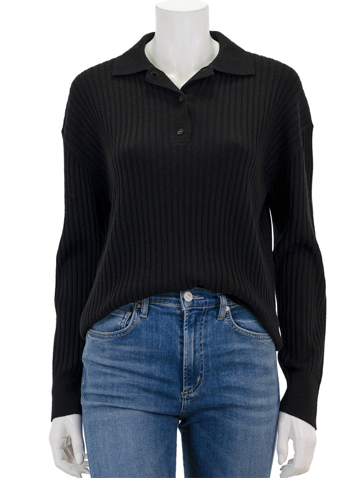 Front view of Nili Lotan's ramona polo sweater in black.
