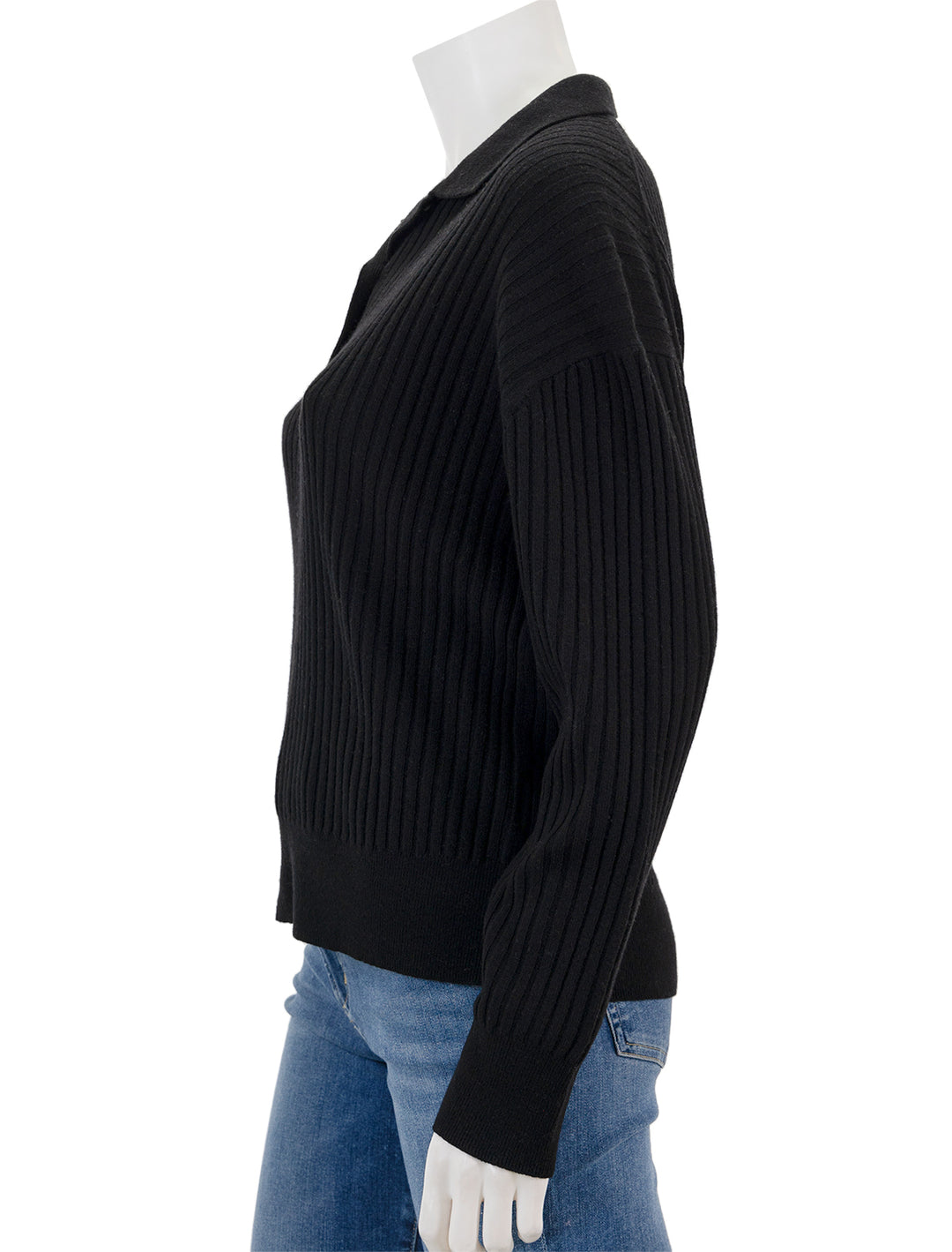 Side view of Nili Lotan's ramona polo sweater in black.