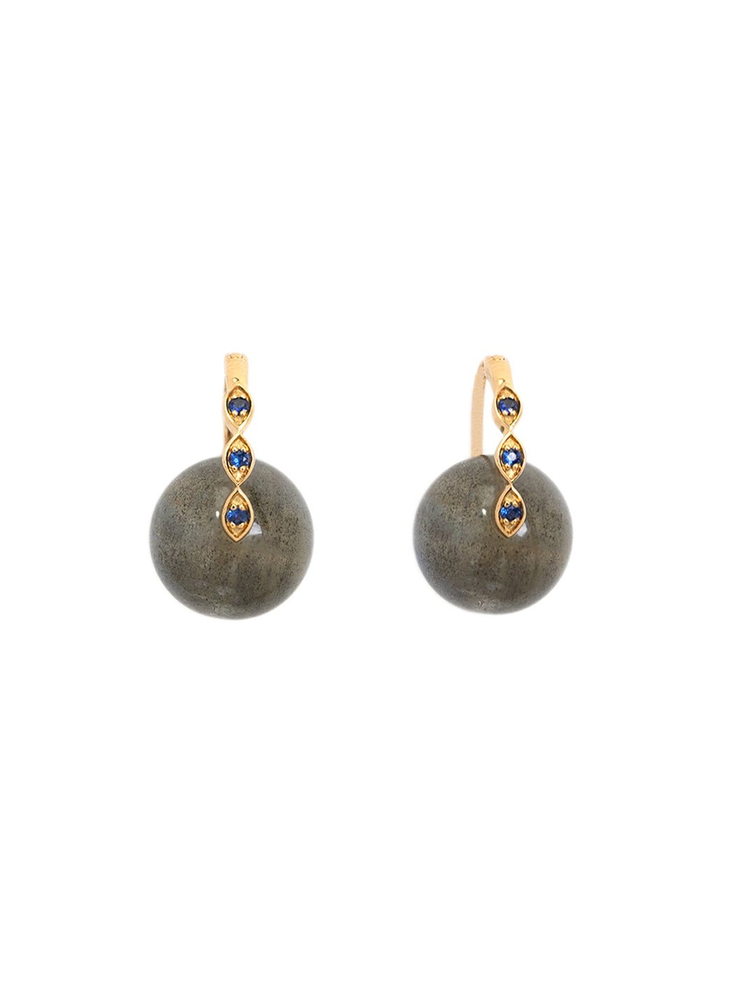 Front view of Sydney Evan's Marquise and Diamond Labradorite Bead Earrings.