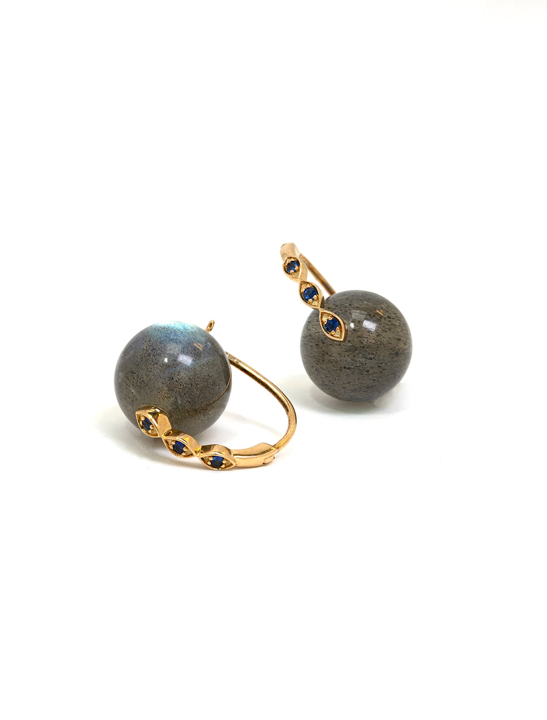 Stylized laydown of Sydney Evan's Marquise and Diamond Labradorite Bead Earrings.