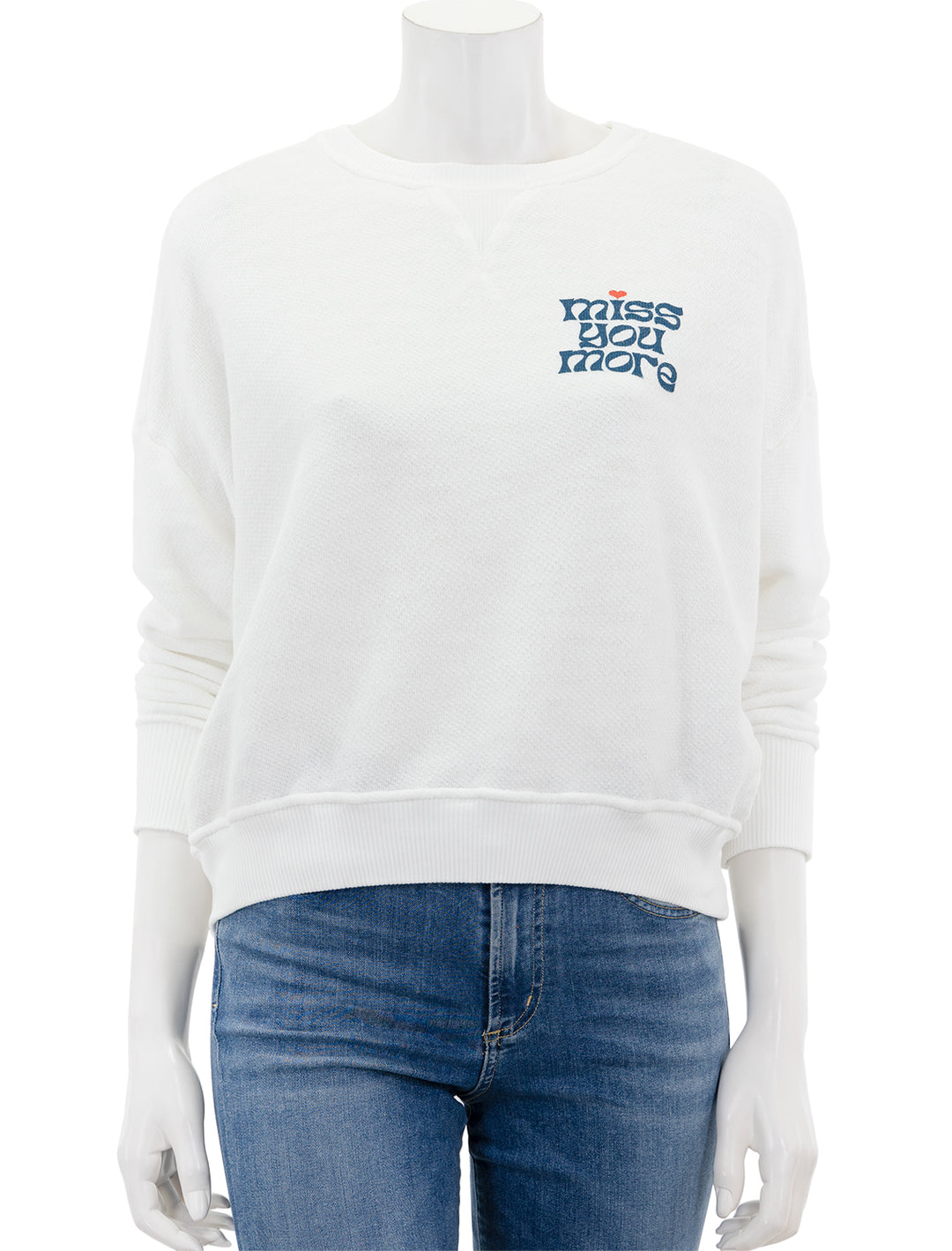 Front view of ASKK NY's oversized sweatshirt in miss you more.