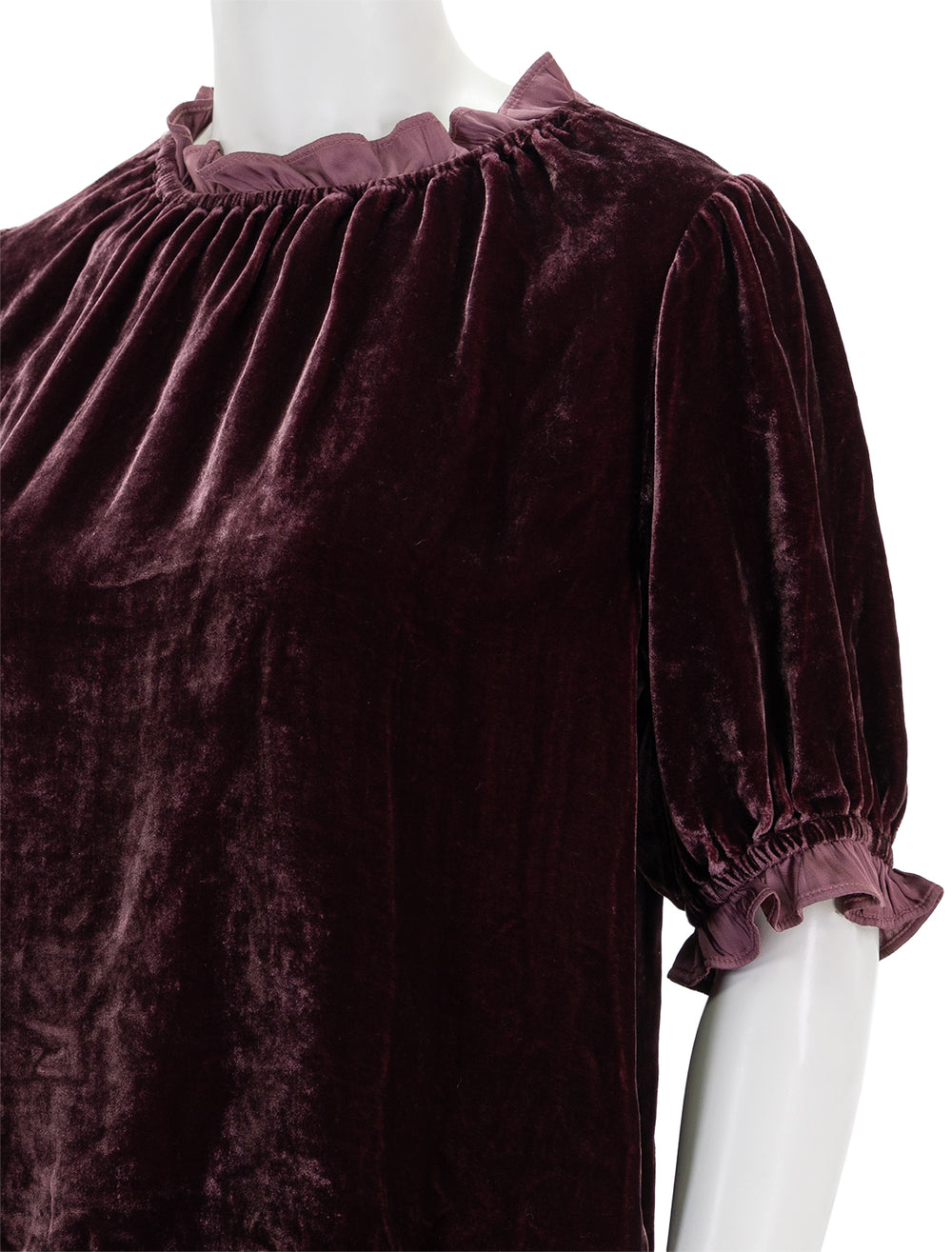 Close-up view of Velvet's val top in wineberry.