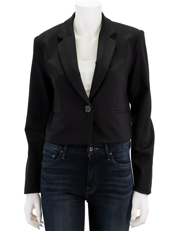 Front view of Velvet's anya blazer in black, buttoned.