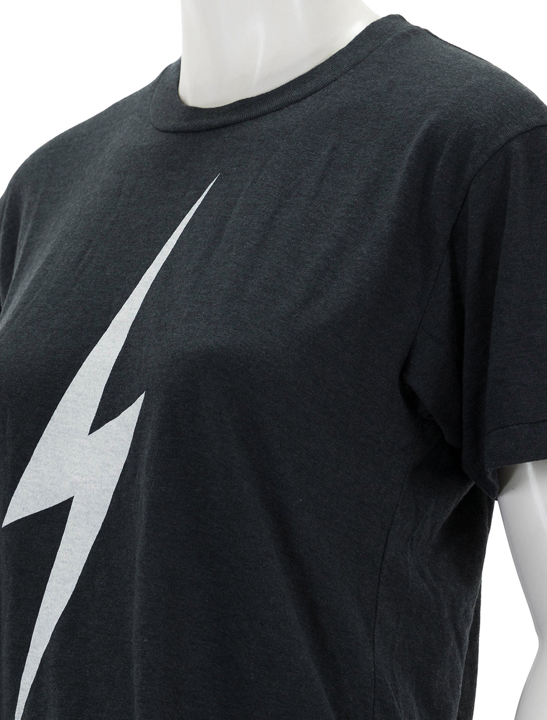 Close-up view of Aviator Nation's bolt boyfriend tee in charcoal.