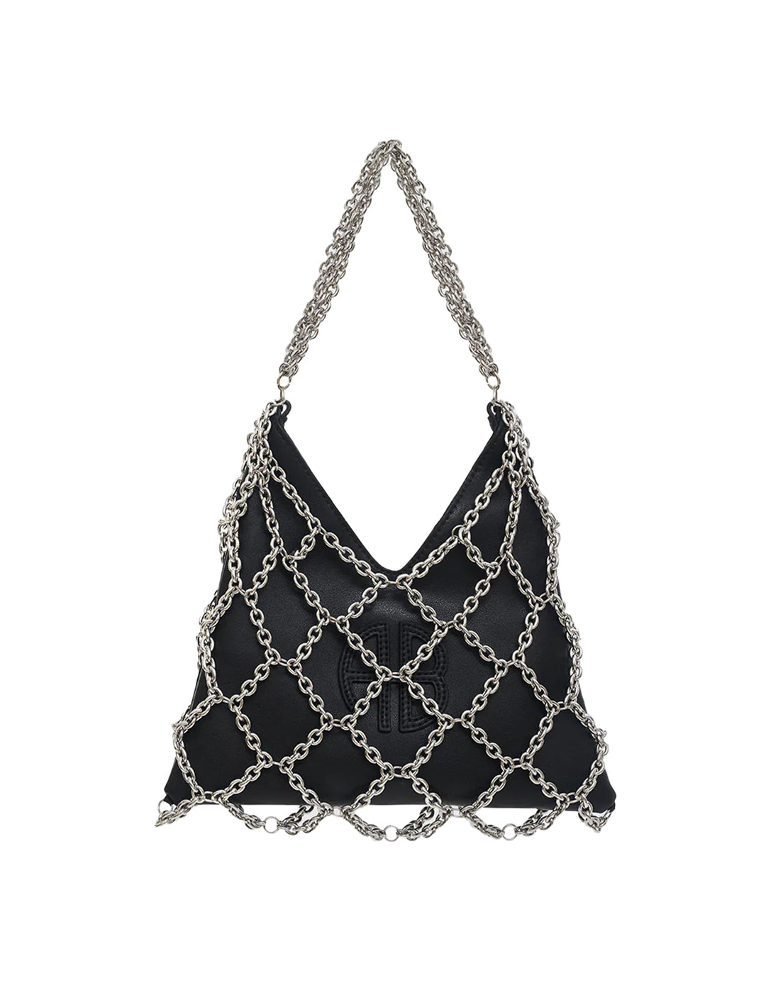 Front view of Anine Bing's mini gaia chain bag in black.