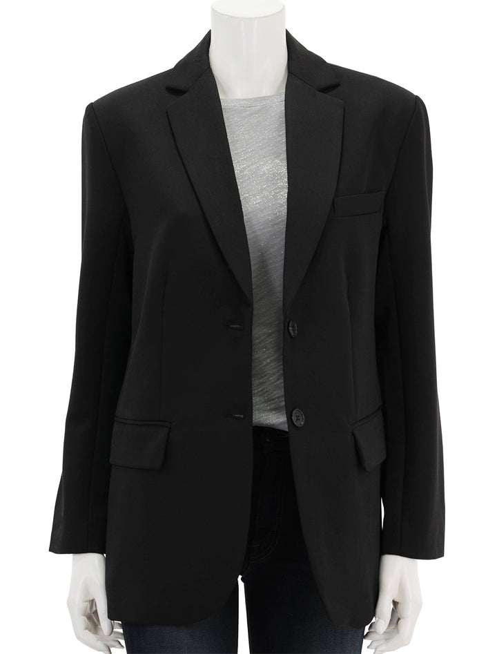 Front view of Anine Bing's quinn blazer in black, unbuttoned.