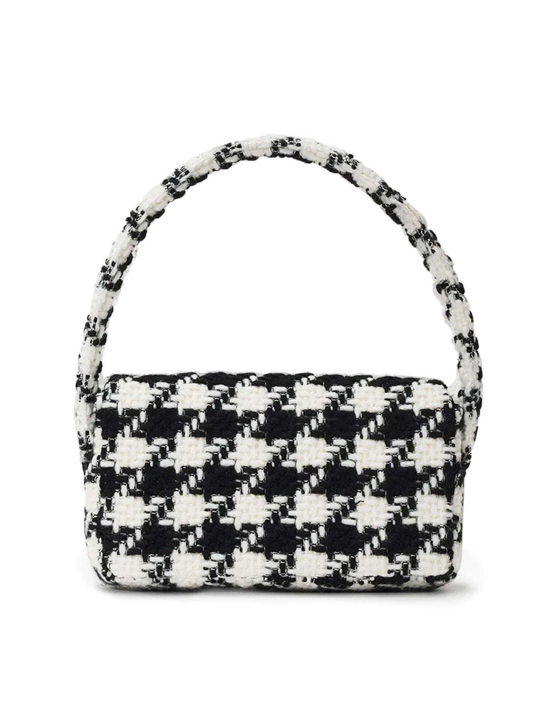 Back view of Anine Bing's nico handbag in black and white houndstooth.