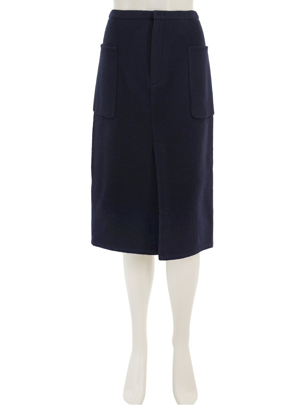 Front view of Vince's brushed wool pencil skirt in deep caspian.