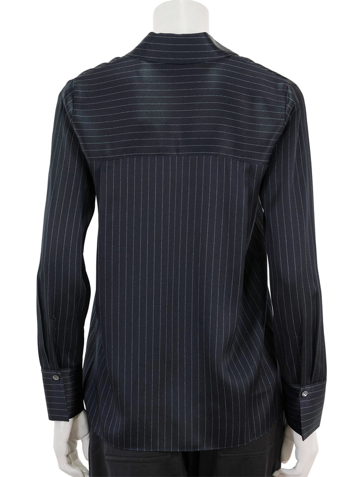 Back view of Vince's pinstripe long sleeve shirt in dark obsidian.