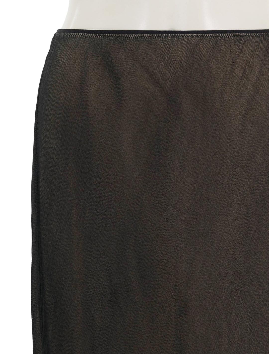 Close-up view of Vince's sheer slip skirt in black.