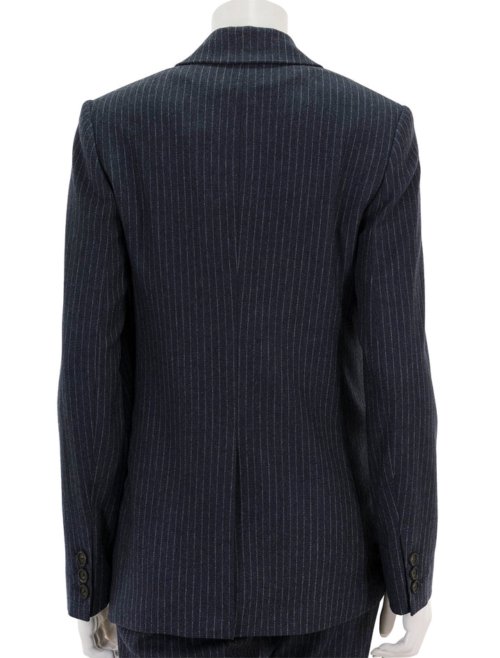 Back view of Vince's pinstripe flannel seltzer.