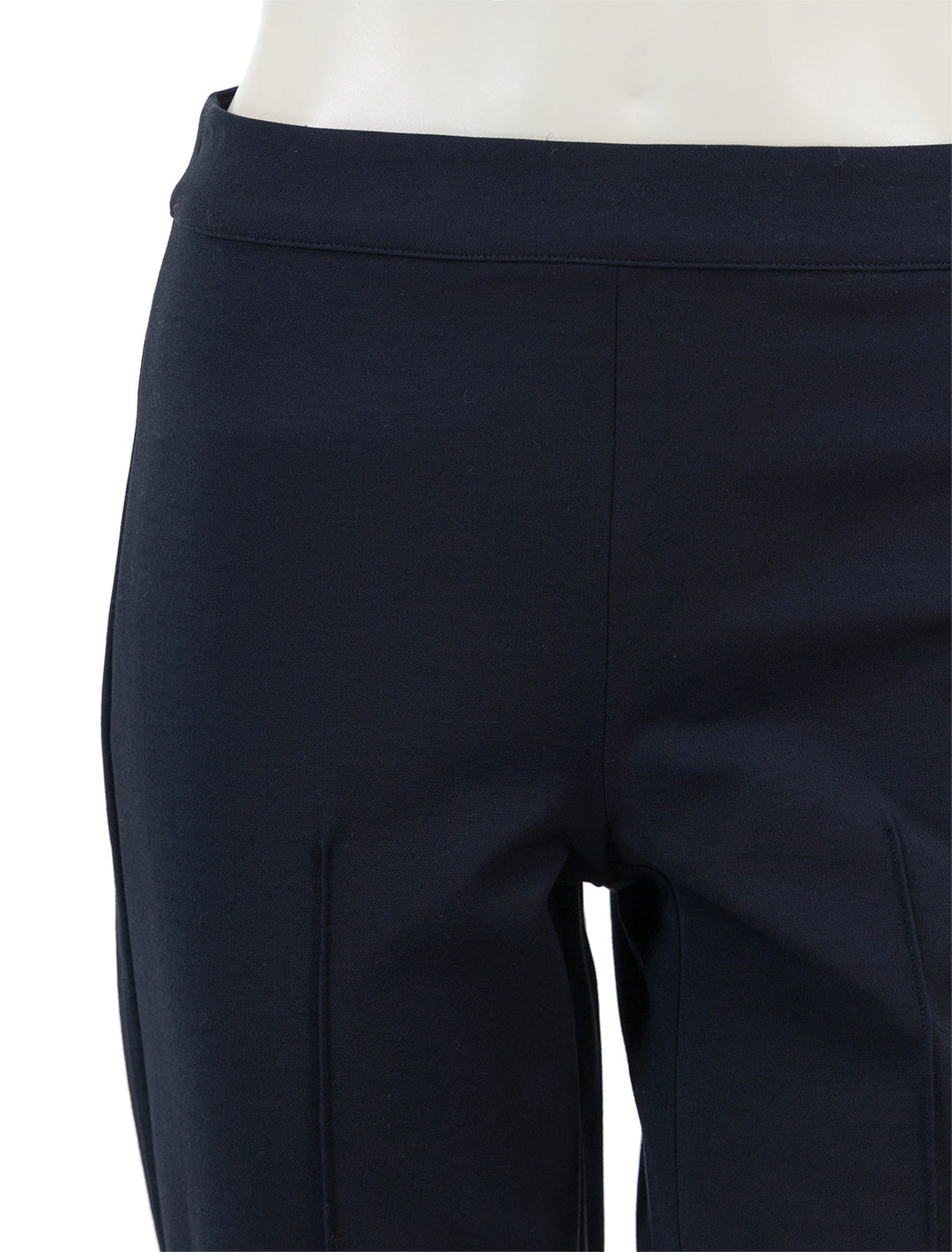 Close-up view of Vince's mid rise pintuck crop flare pant in coastal.