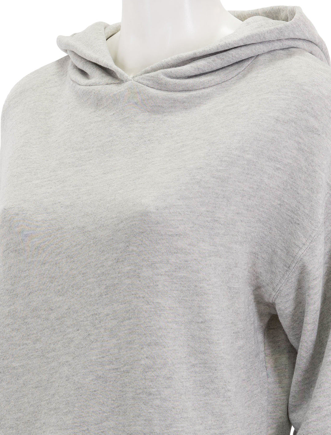 Close-up view of Perfectwhitetee's iggy hoodie in heather grey.