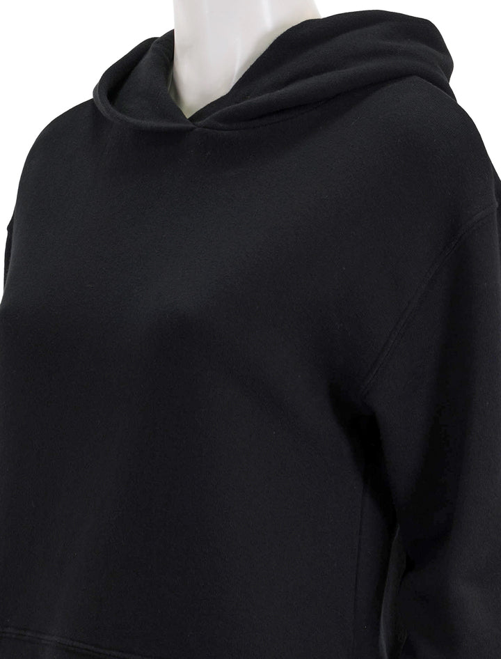 Close-up view of Perfectwhitetee's iggy hoodie in true black.
