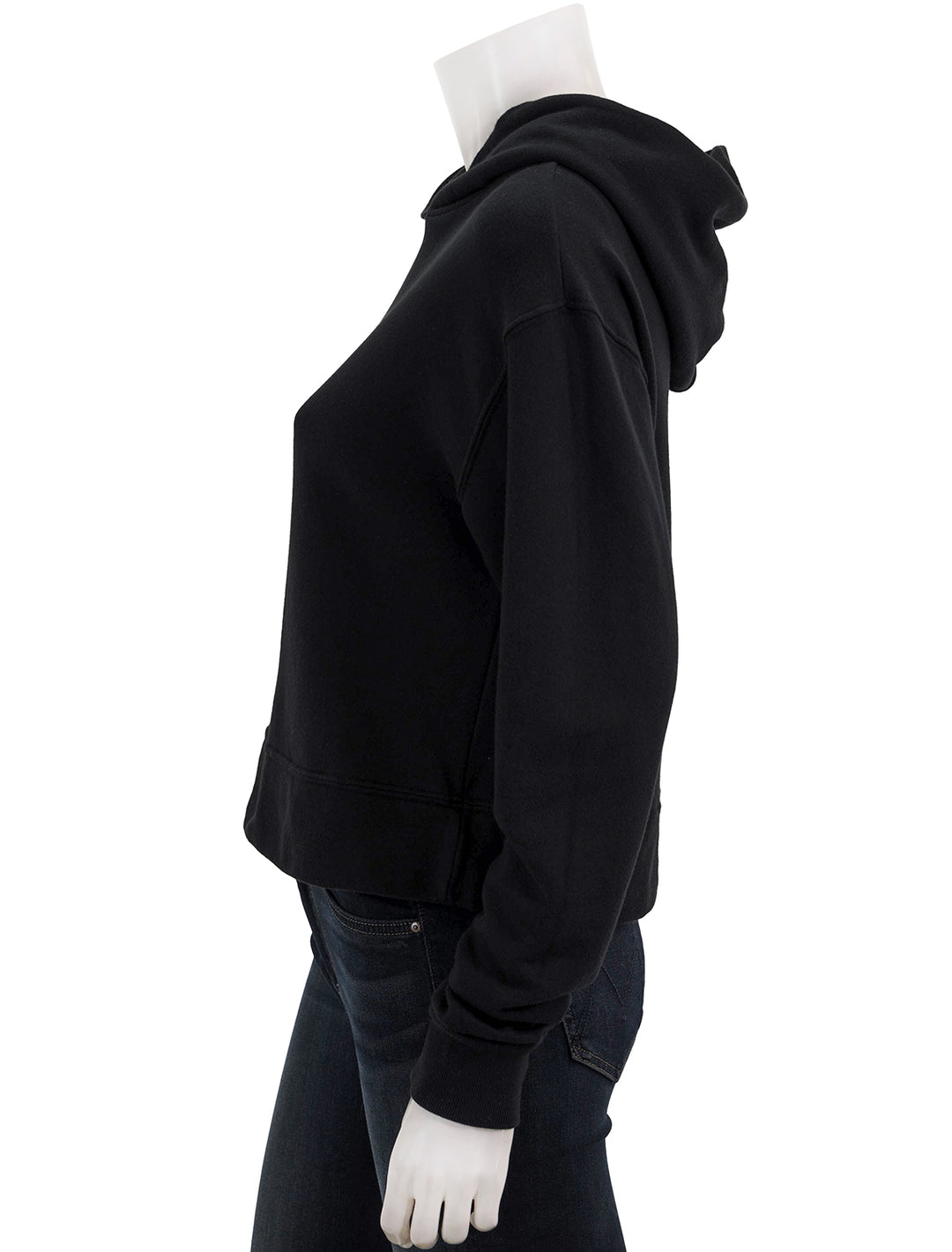 Side view of Perfectwhitetee's iggy hoodie in true black.