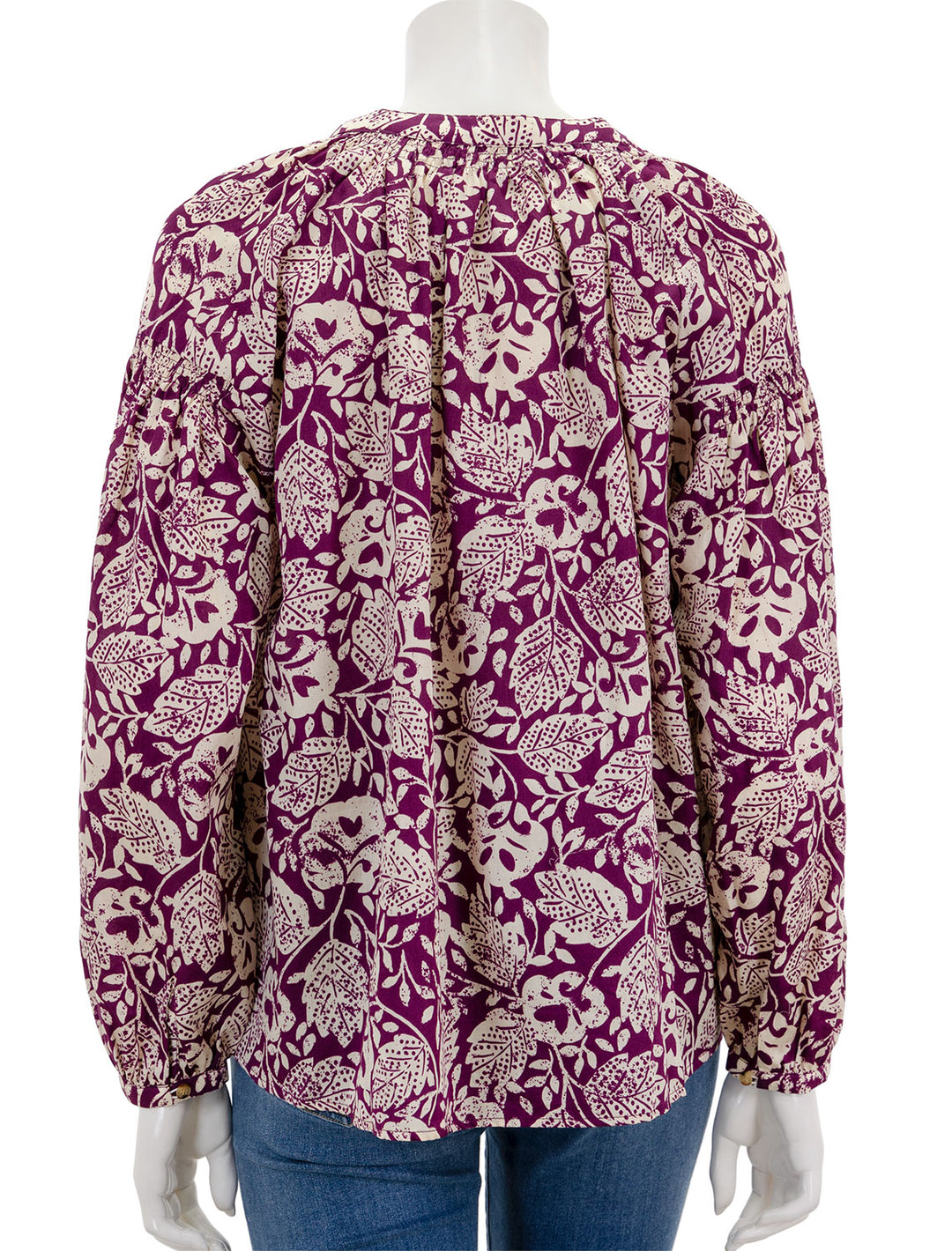 Back view of Vanessa Bruno's nipoa top in plum floral.