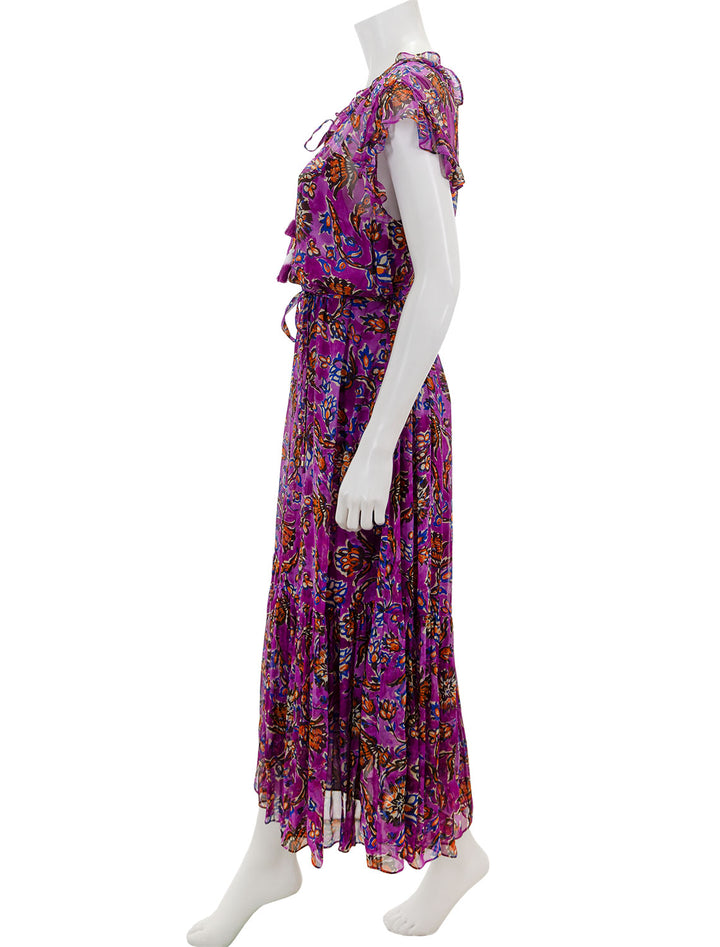 Side view of Vanessa Bruno's cristina dress in violet floral.