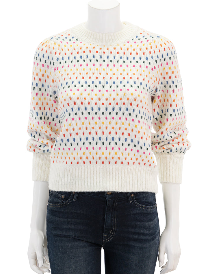 front view of alma puffsleeve sweater in rainbow