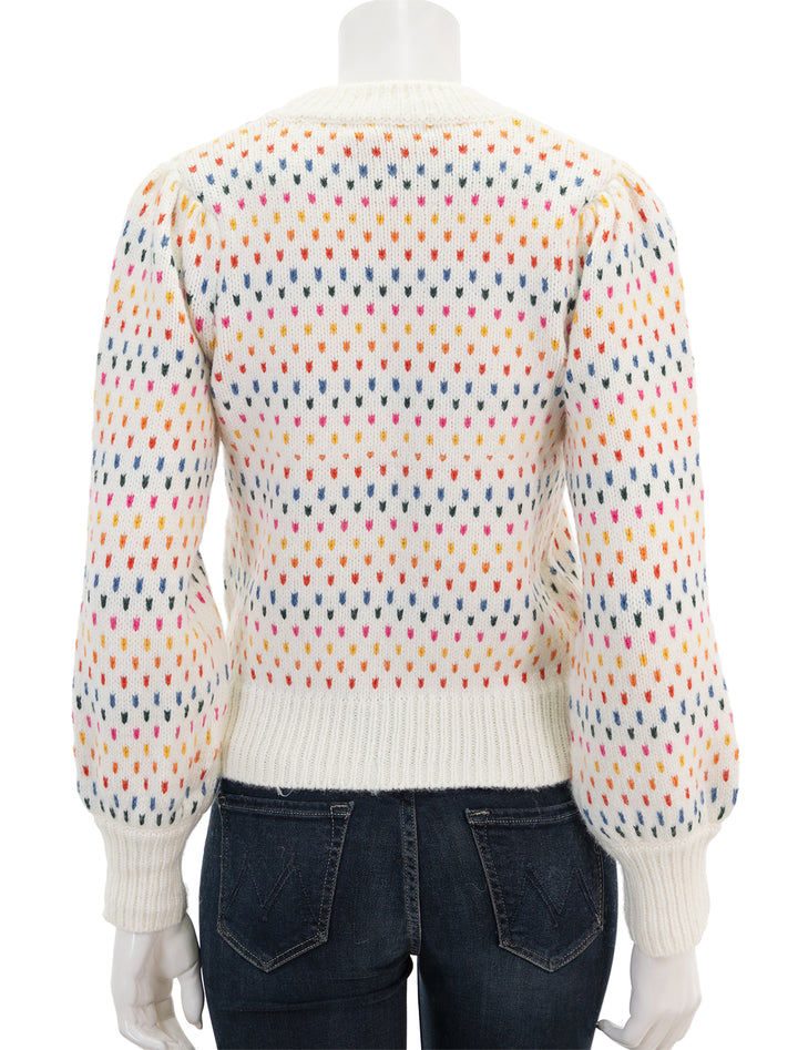 back view of alma puffsleeve sweater in rainbow